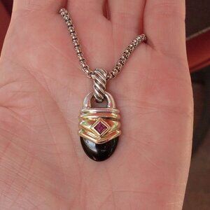Retired David Yurman Capri Black Onyx & Tourmaline Pendant w/Chain - 14K/925